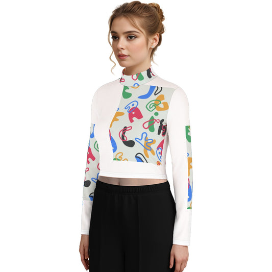 Eco-Friendly All-Over Print Women's Turtleneck T-shirt With Long Sleeve