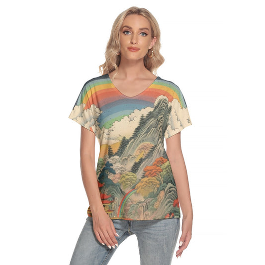 All-Over Print Women's Loose V-neck Short Sleeve T-shirt