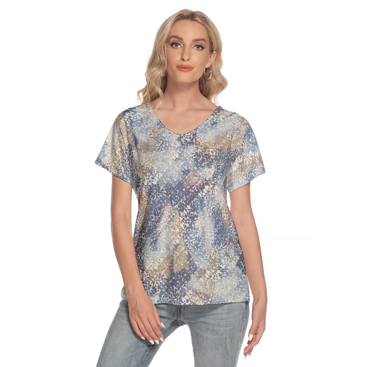 All-Over Print Women's Loose V-neck Short Sleeve T-shirt