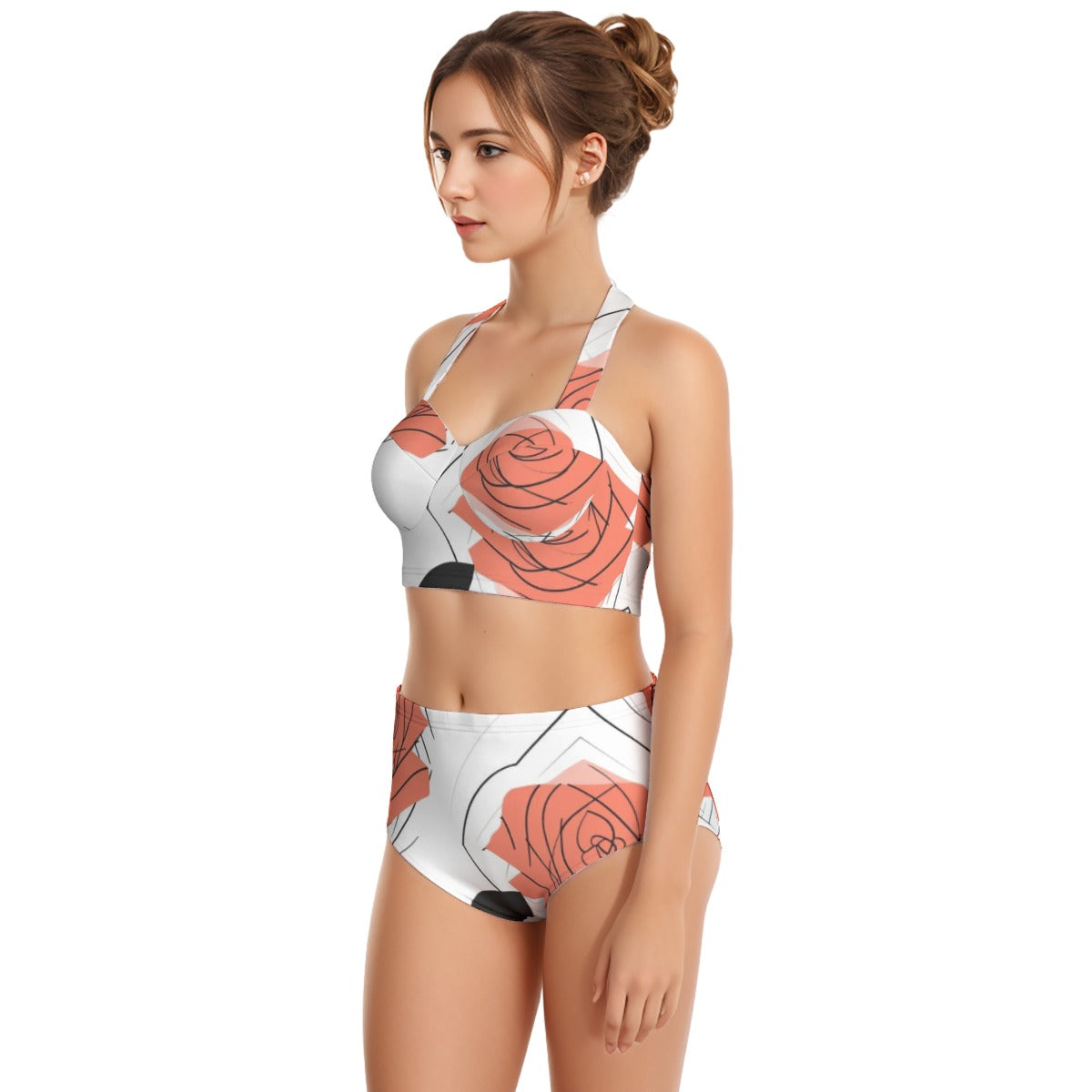 All-Over Print Women's Swimsuit Set With Halter