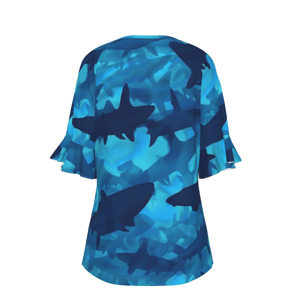 All-Over Print V-neck Women's T-shirt With Bell Sleeve