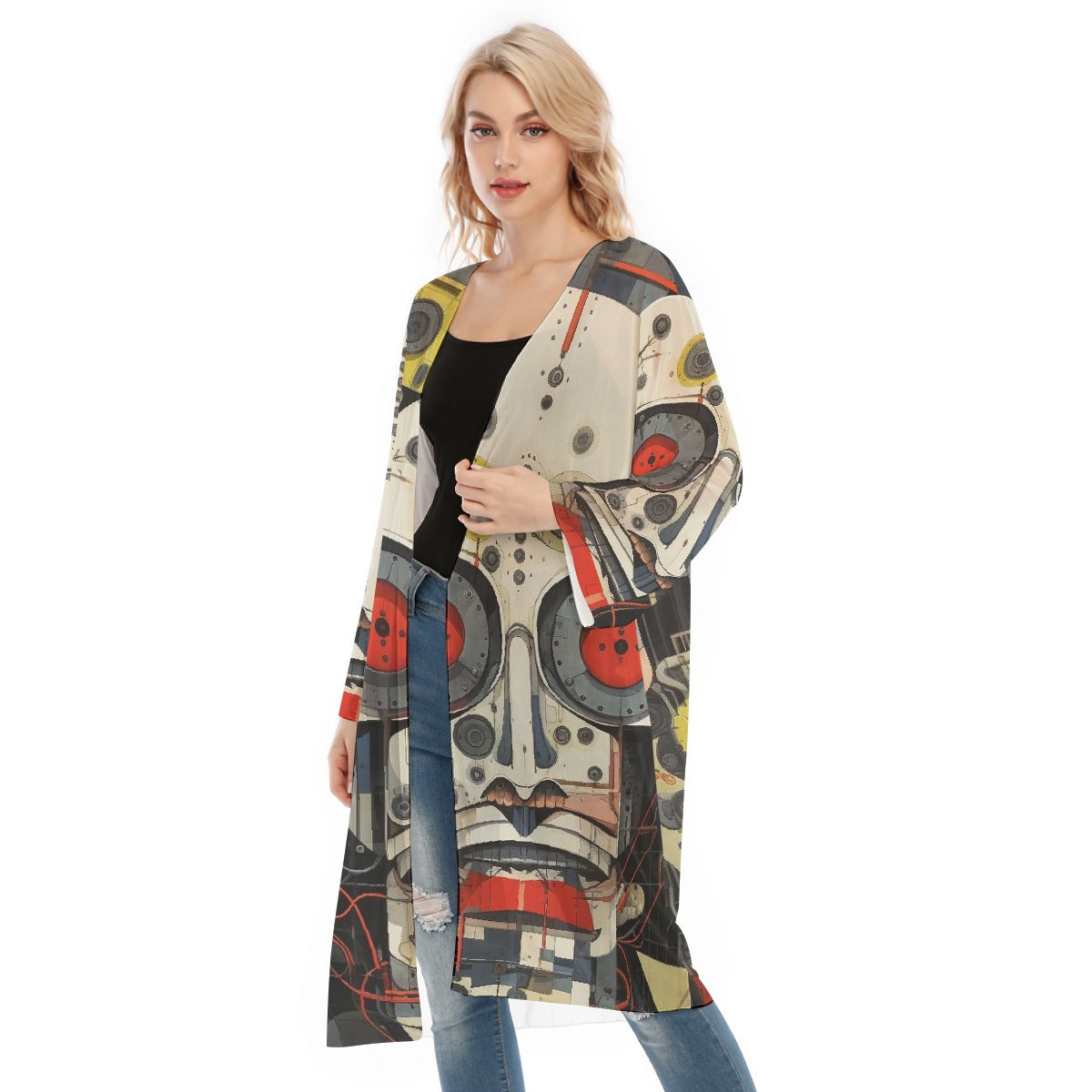 All- Over Print Women's Long Sleeve Mesh Cardigan