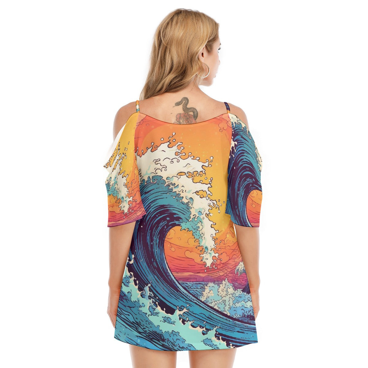 All-Over Print Women's Off-shoulder Cami Dress