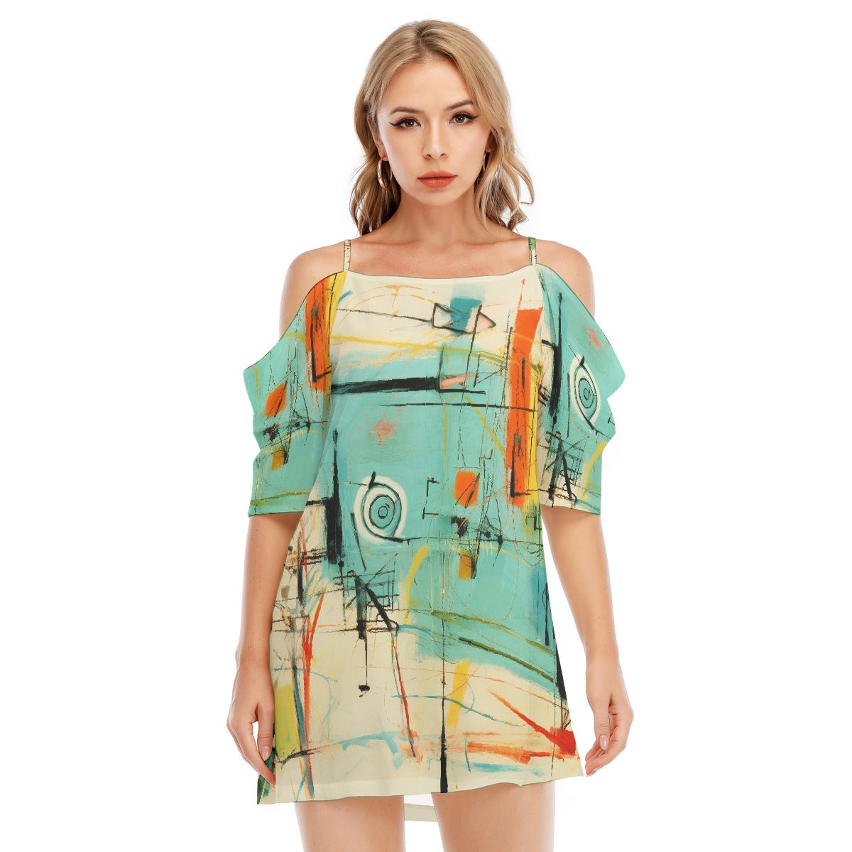 All-Over Print Women's Off-shoulder Cami Dress