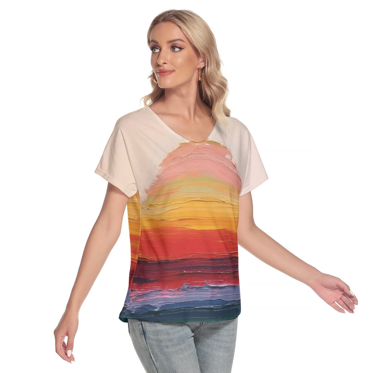 All-Over Print Women's Loose V-neck Short Sleeve T-shirt