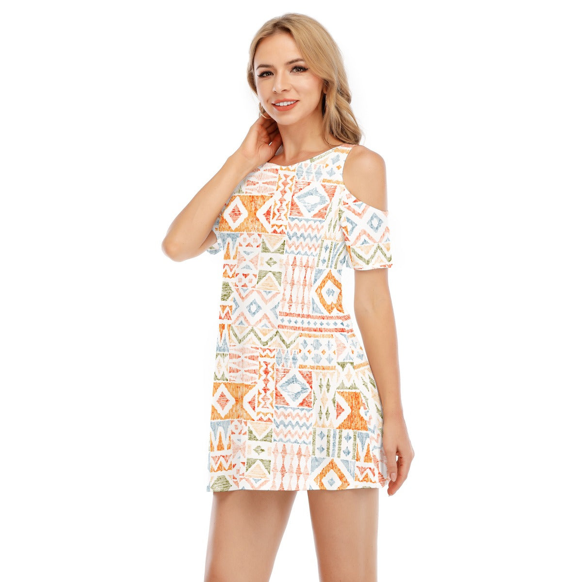 All-Over Print Women's Cold Shoulder Dress | 190GSM Cotton