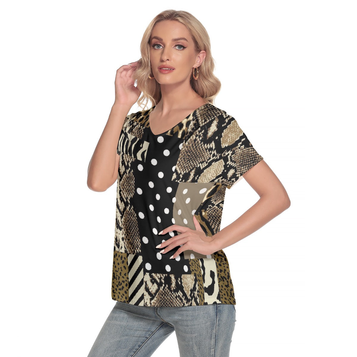 All-Over Print Women's Loose V-neck Short Sleeve T-shirt