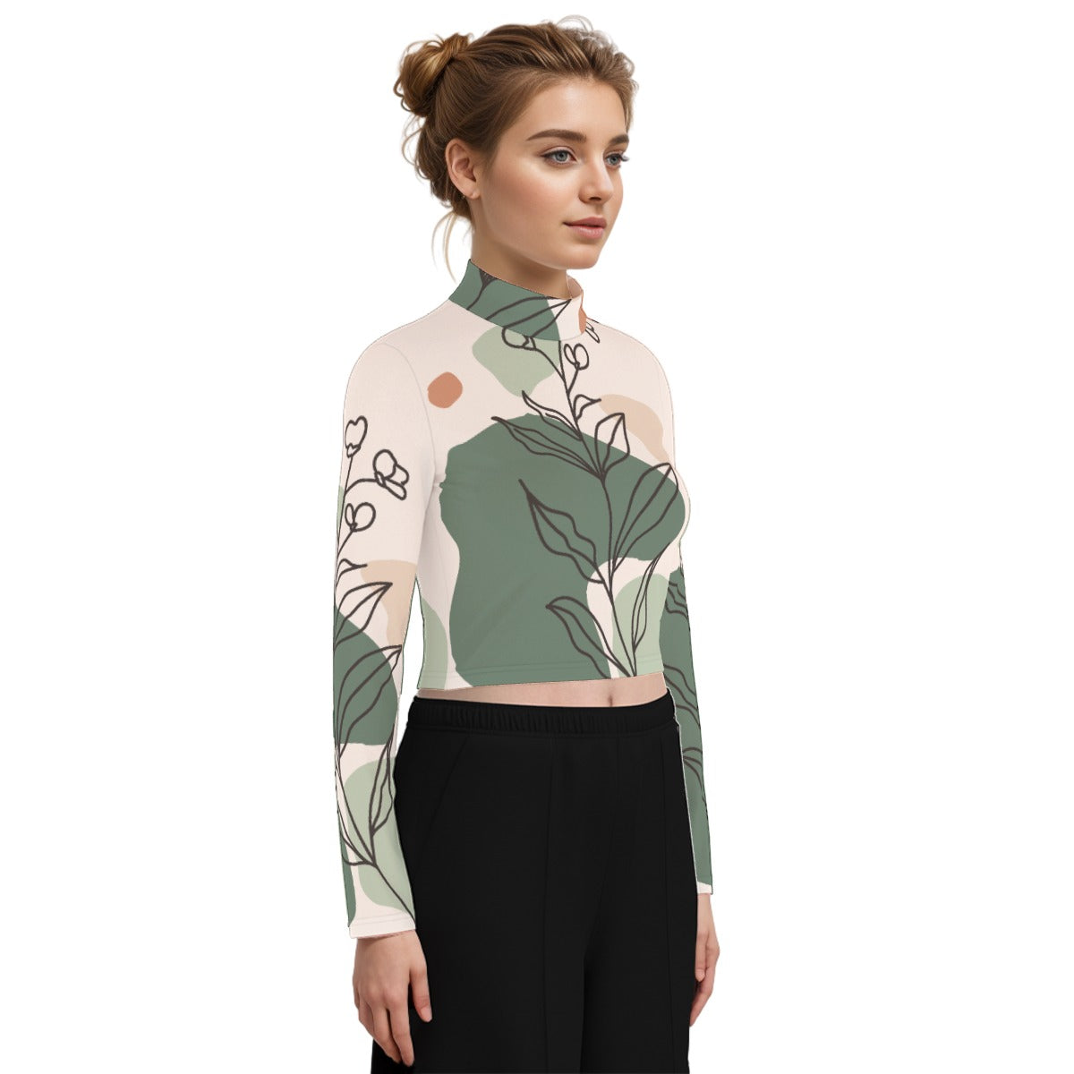 Eco-Friendly All-Over Print Women's Turtleneck T-shirt With Long Sleeve