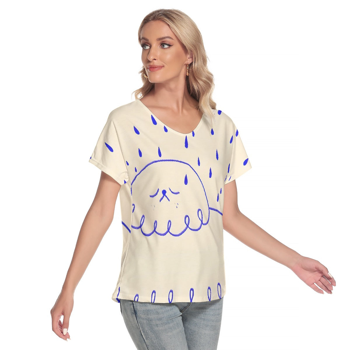 All-Over Print Women's Loose V-neck Short Sleeve T-shirt