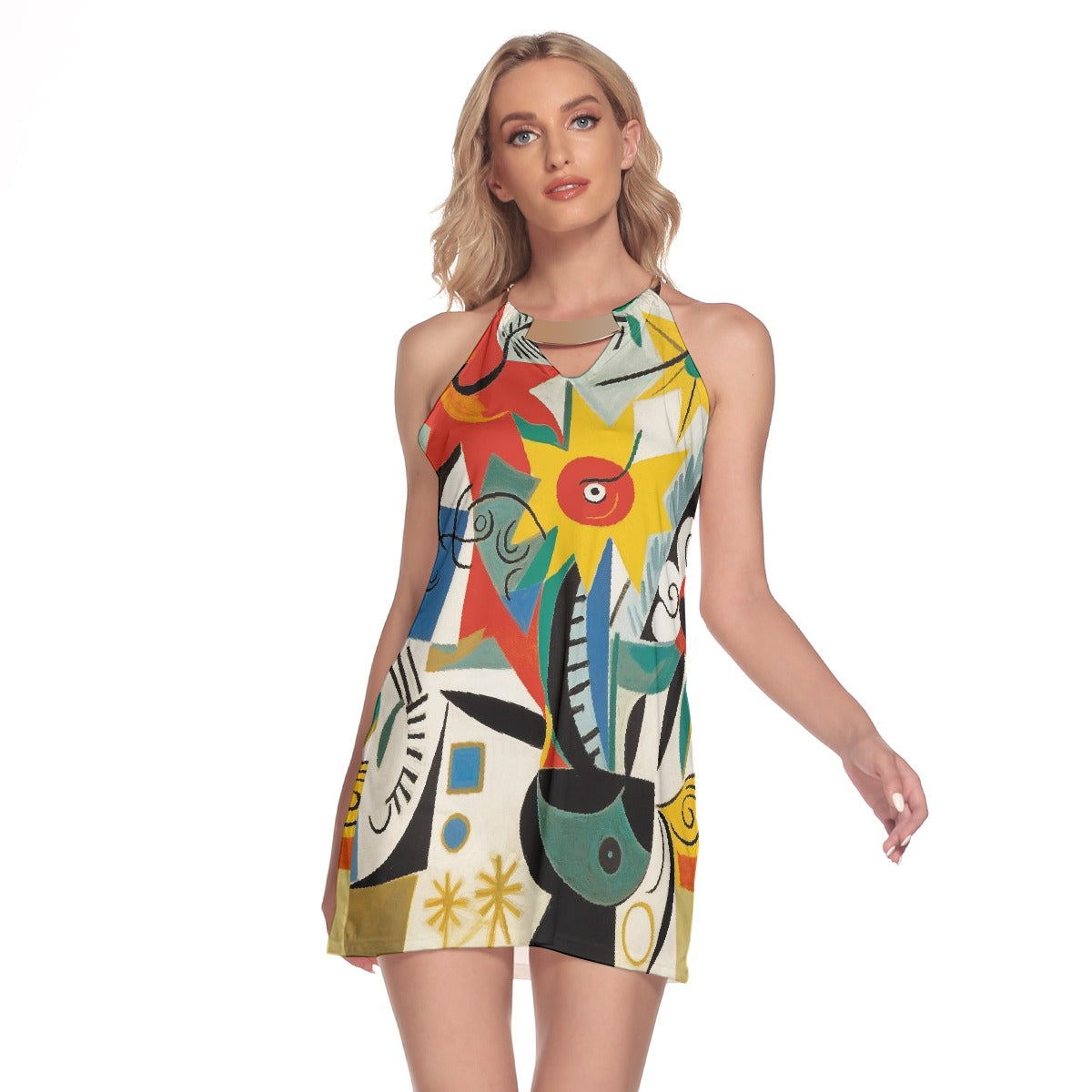 All-Over Print Women's Round Neck Above Knee Dress