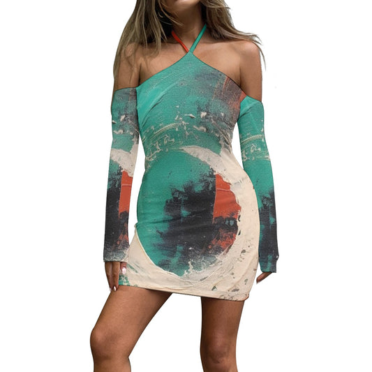 All-Over Print Women's Halter Lace-up Dress