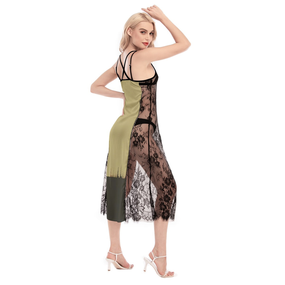 All-Over Print Women's Lace Cami Cross Back Dress