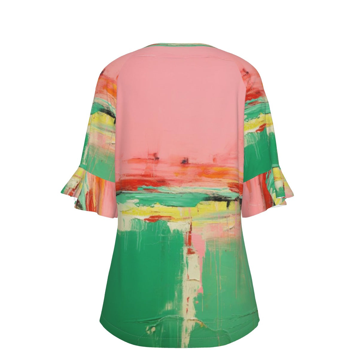 All-Over Print V-neck Women's T-shirt With Bell Sleeve