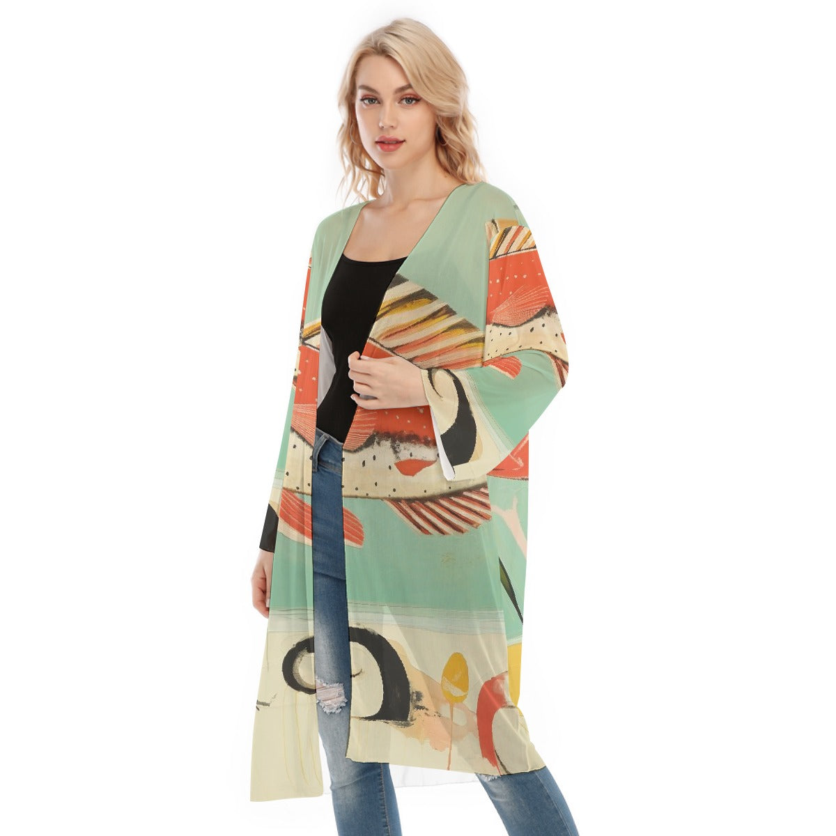 All- Over Print Women's Long Sleeve Mesh Cardigan