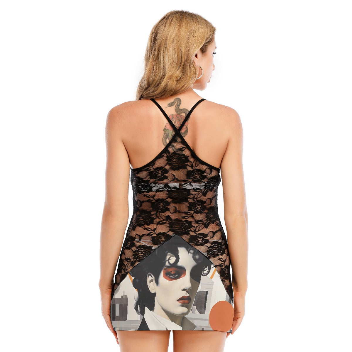 All-Over Print Women's Black Lace Cami Dress