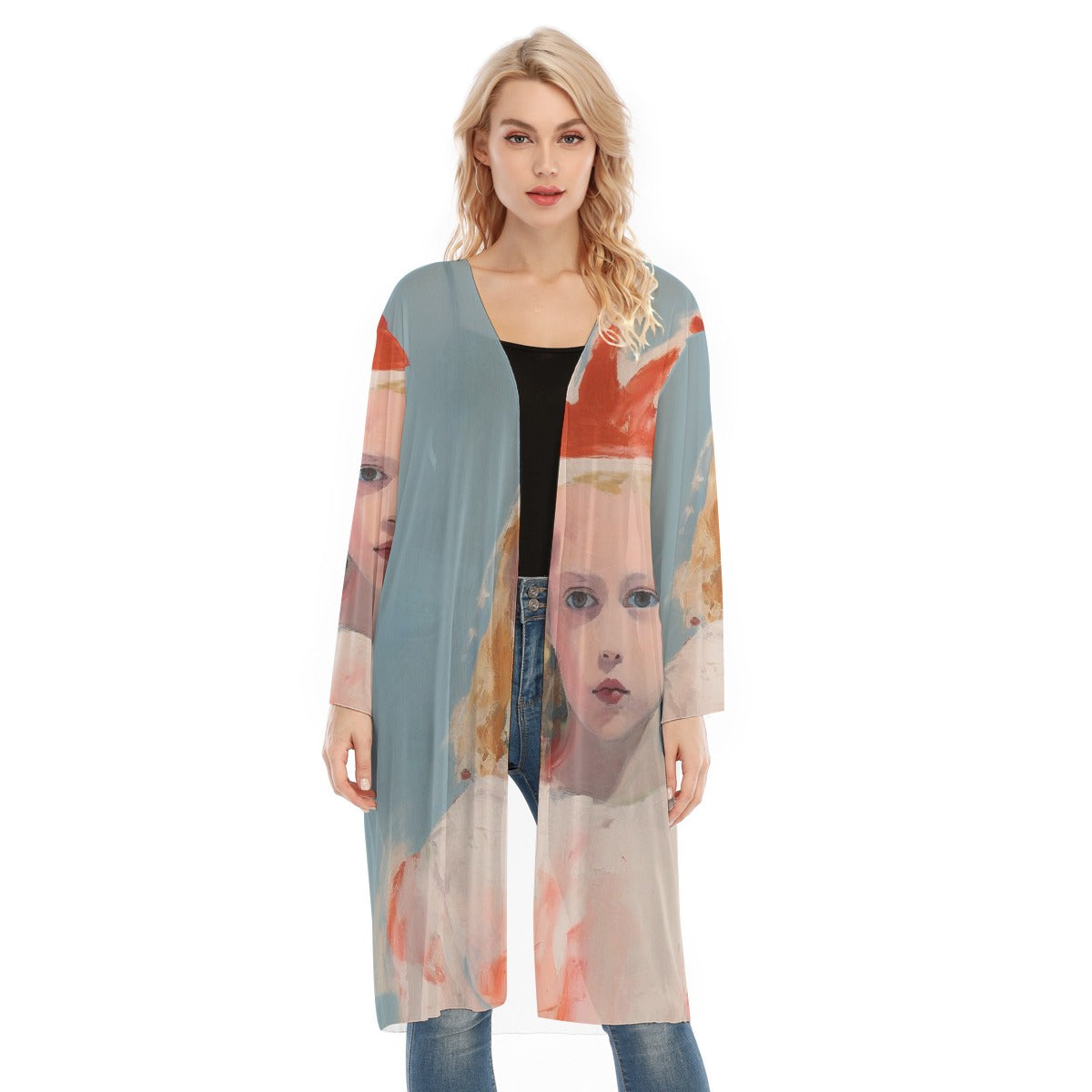 All- Over Print Women's Long Sleeve Mesh Cardigan