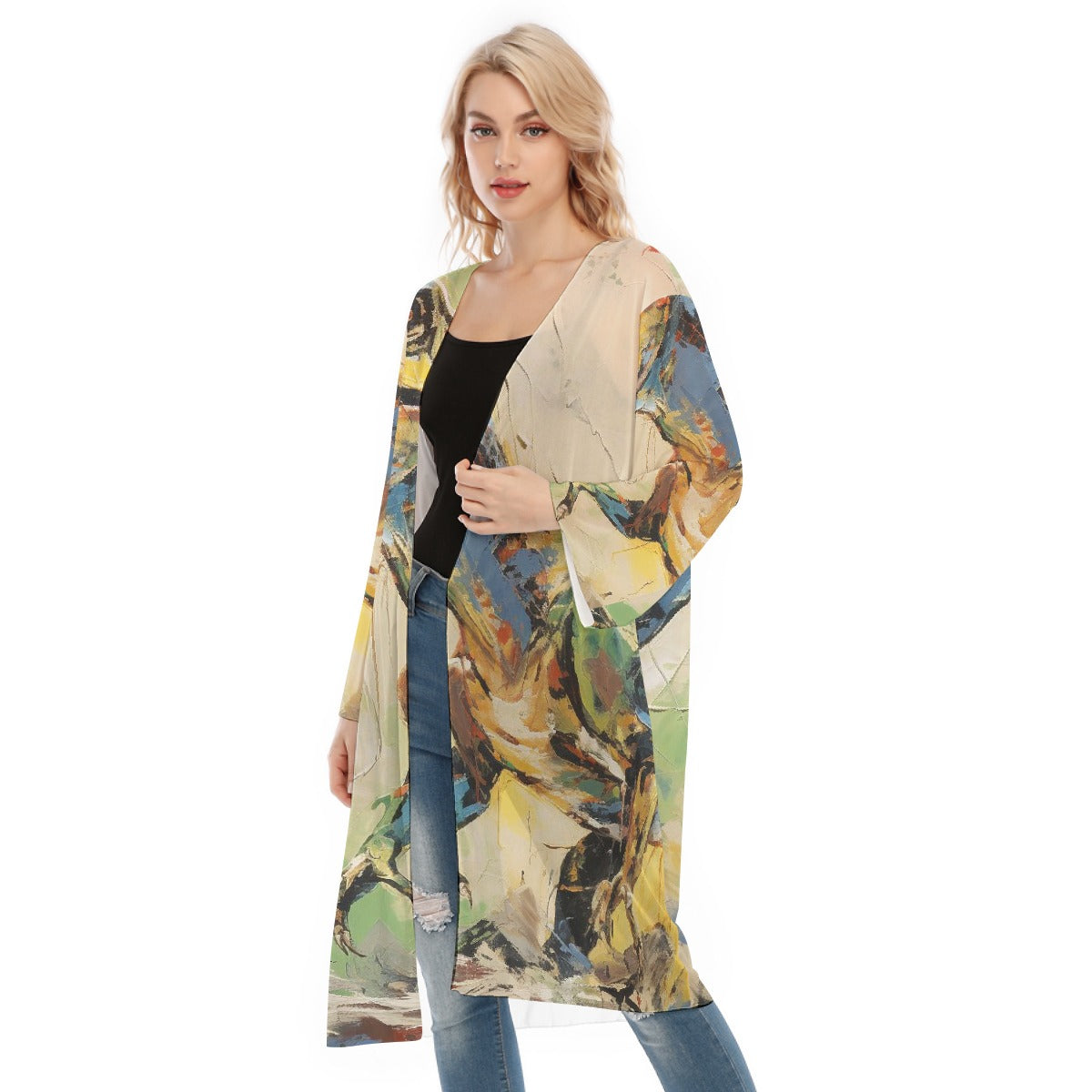 All- Over Print Women's Long Sleeve Mesh Cardigan