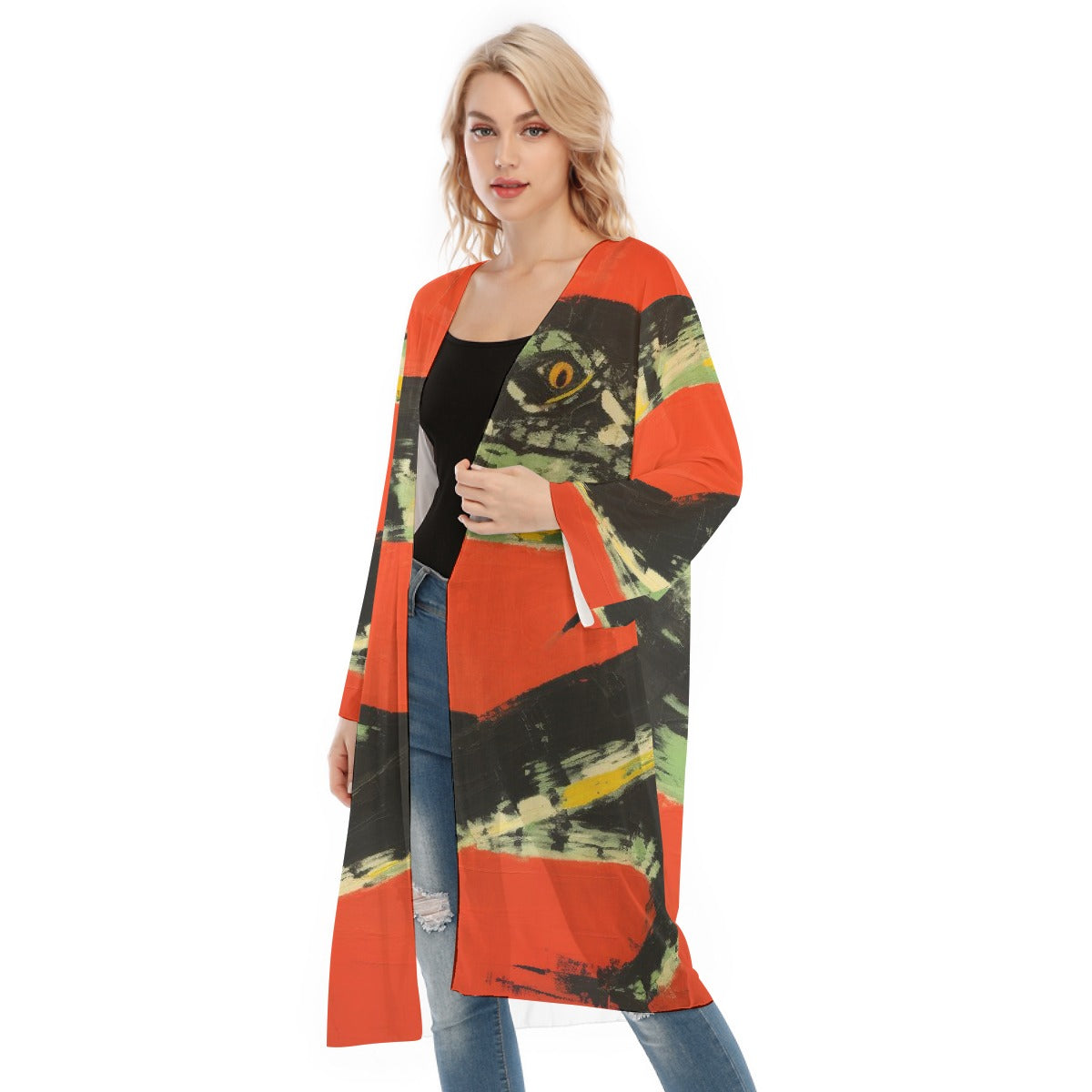 All- Over Print Women's Long Sleeve Mesh Cardigan