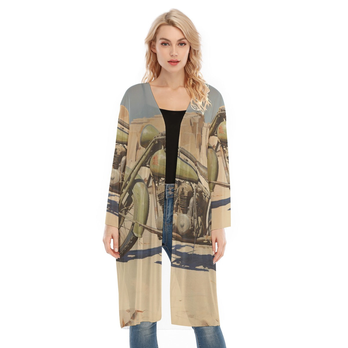 All- Over Print Women's Long Sleeve Mesh Cardigan