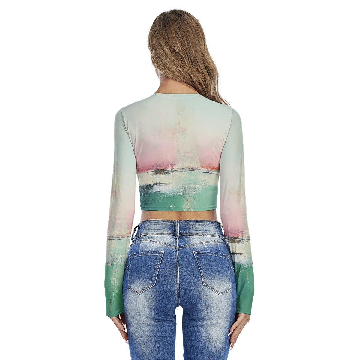 All-Over Print Women's Round Neck Crop Top T-Shirt