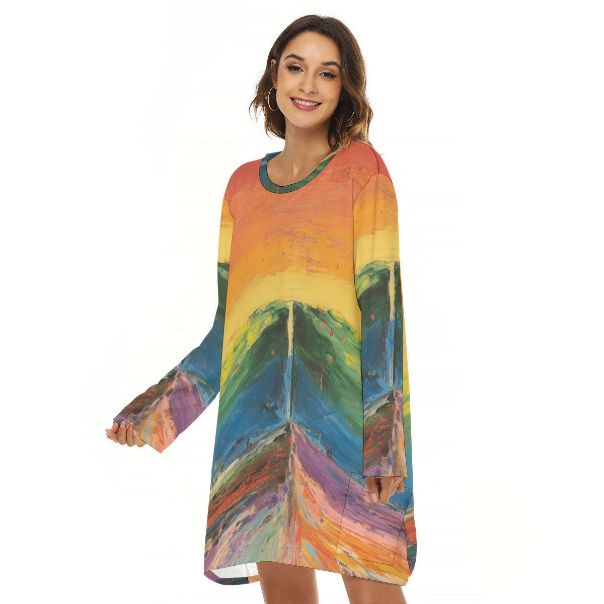 All-Over Print  Women's Loose Crew Neck Dress