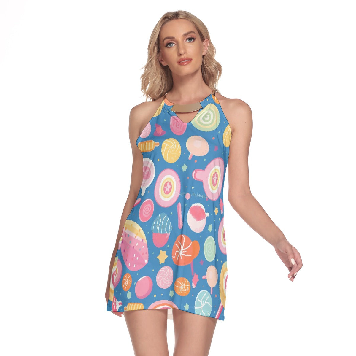 All-Over Print Women's Round Neck Above Knee Dress