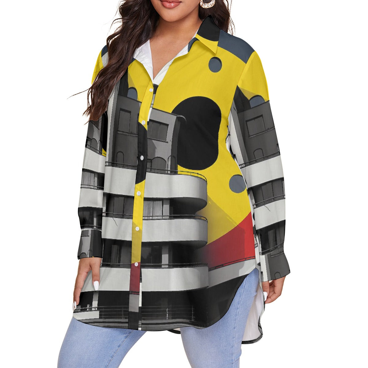 All-Over Print Women's Shirt With Long Sleeve(Plus Size)