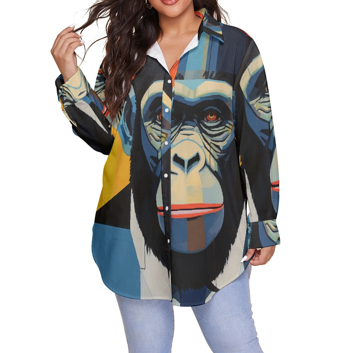 All-Over Print Women's Shirt With Long Sleeve(Plus Size)