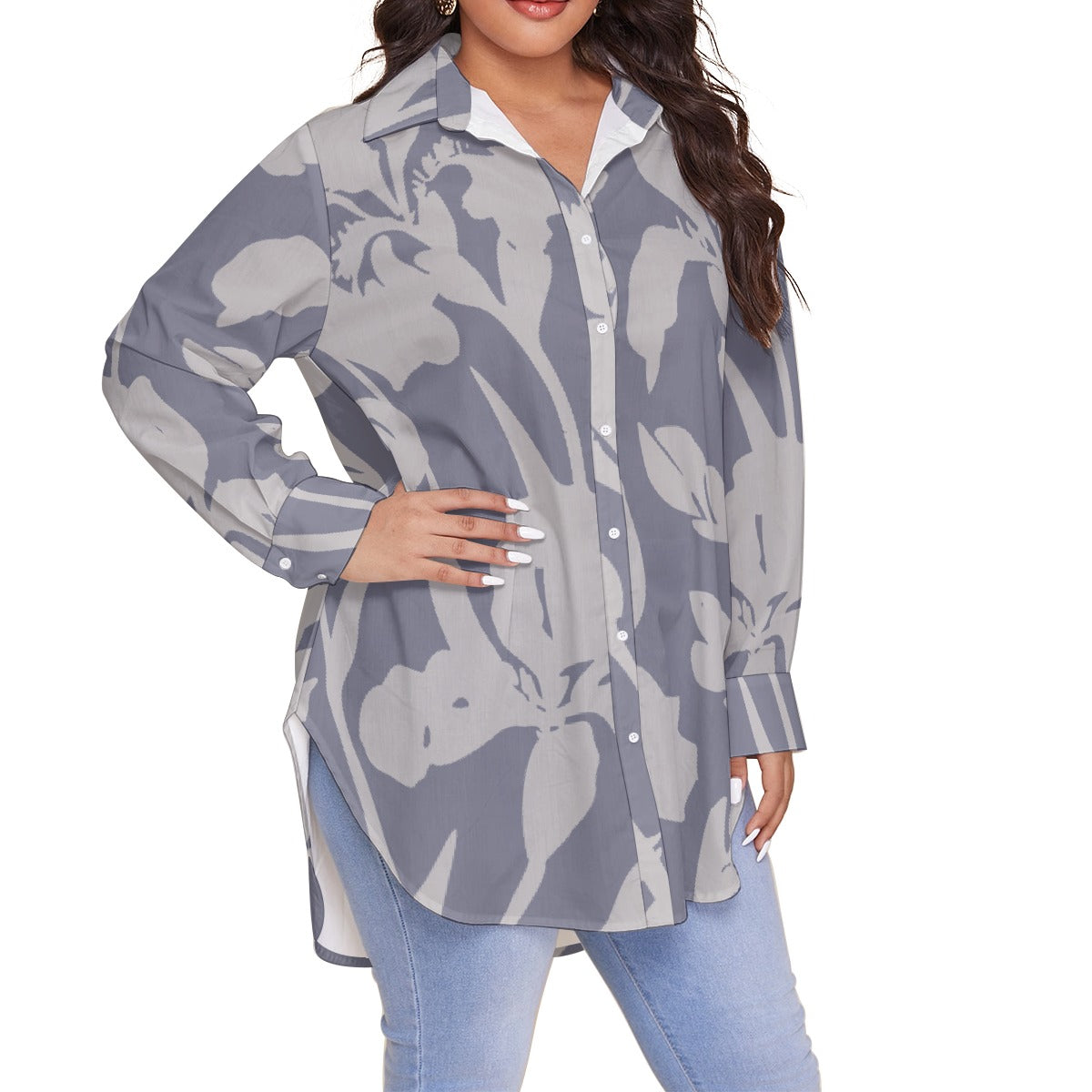 All-Over Print Women's Shirt With Long Sleeve(Plus Size)