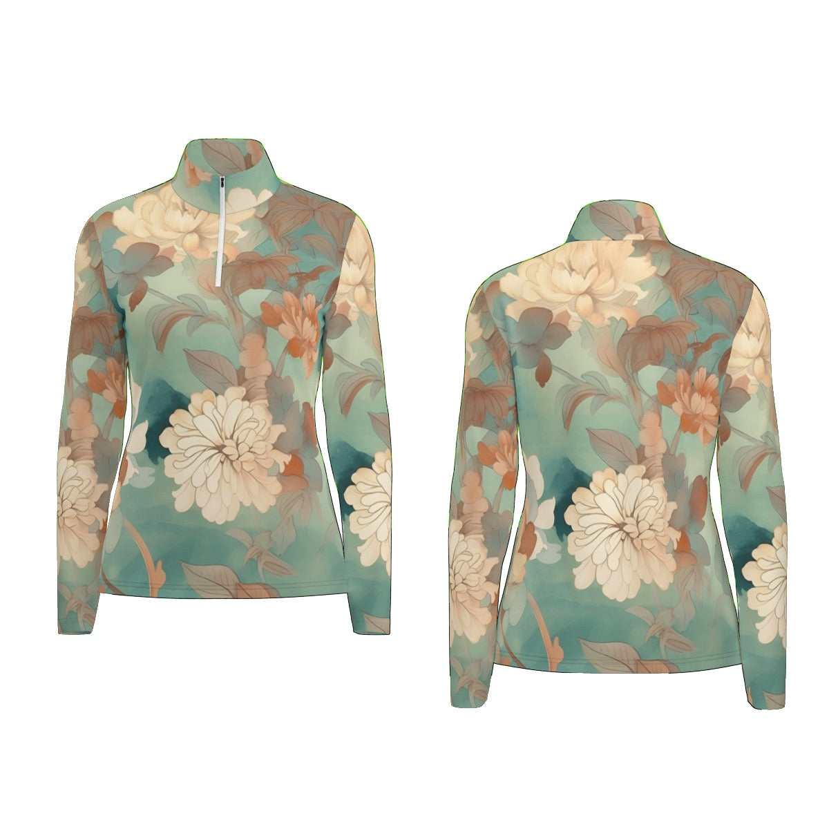 All-Over Print Women's Sports Collar Jersey With Long Sleeve