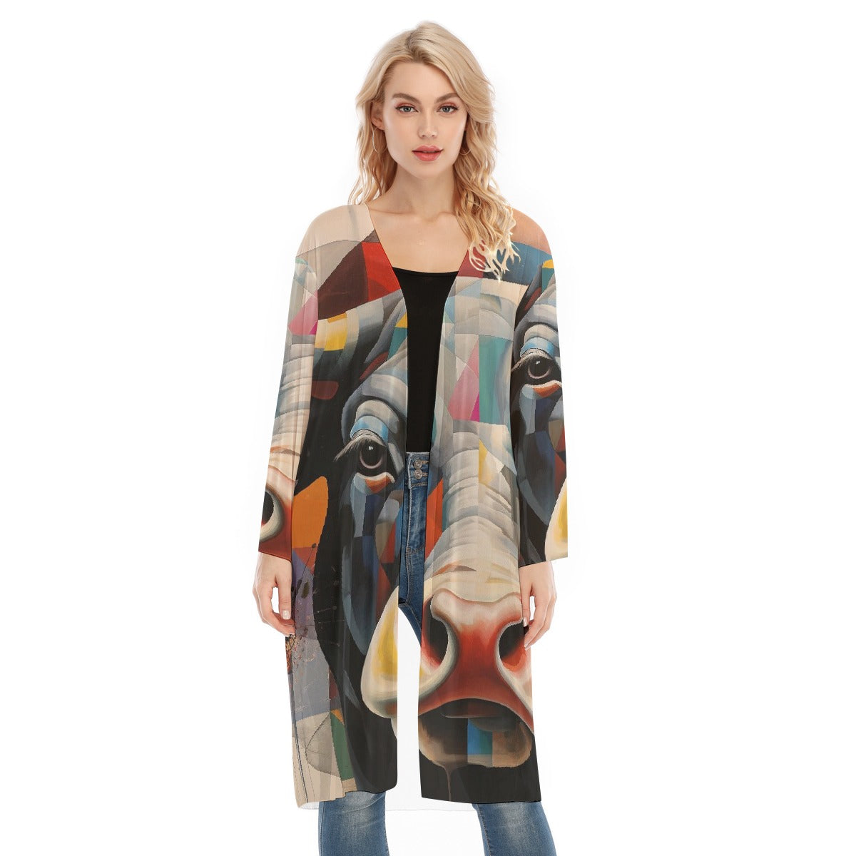 All- Over Print Women's Long Sleeve Mesh Cardigan