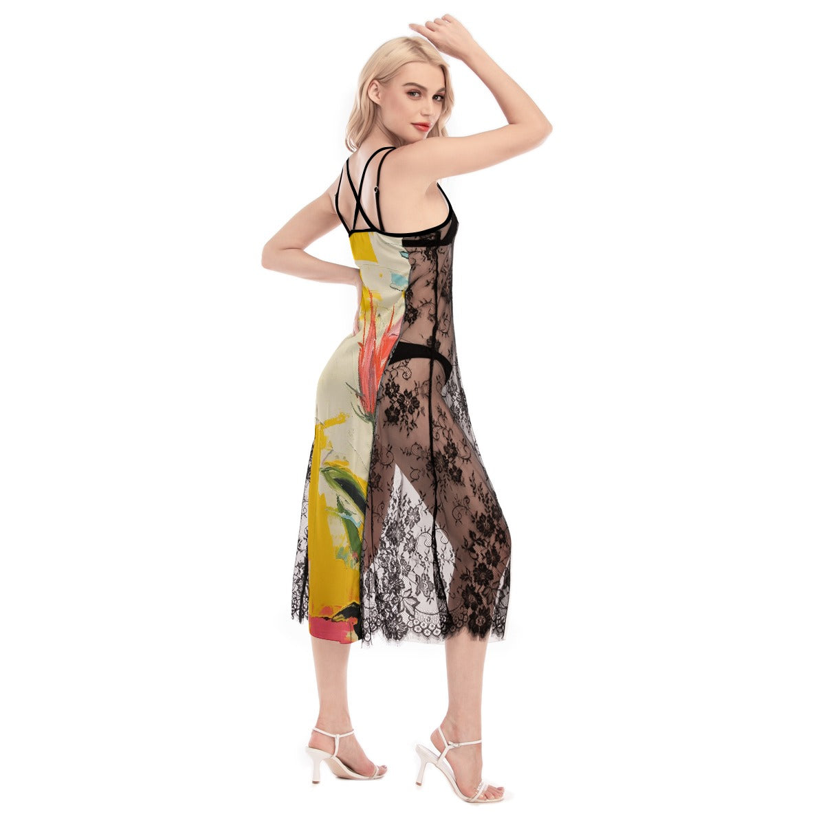 All-Over Print Women's Lace Cami Cross Back Dress