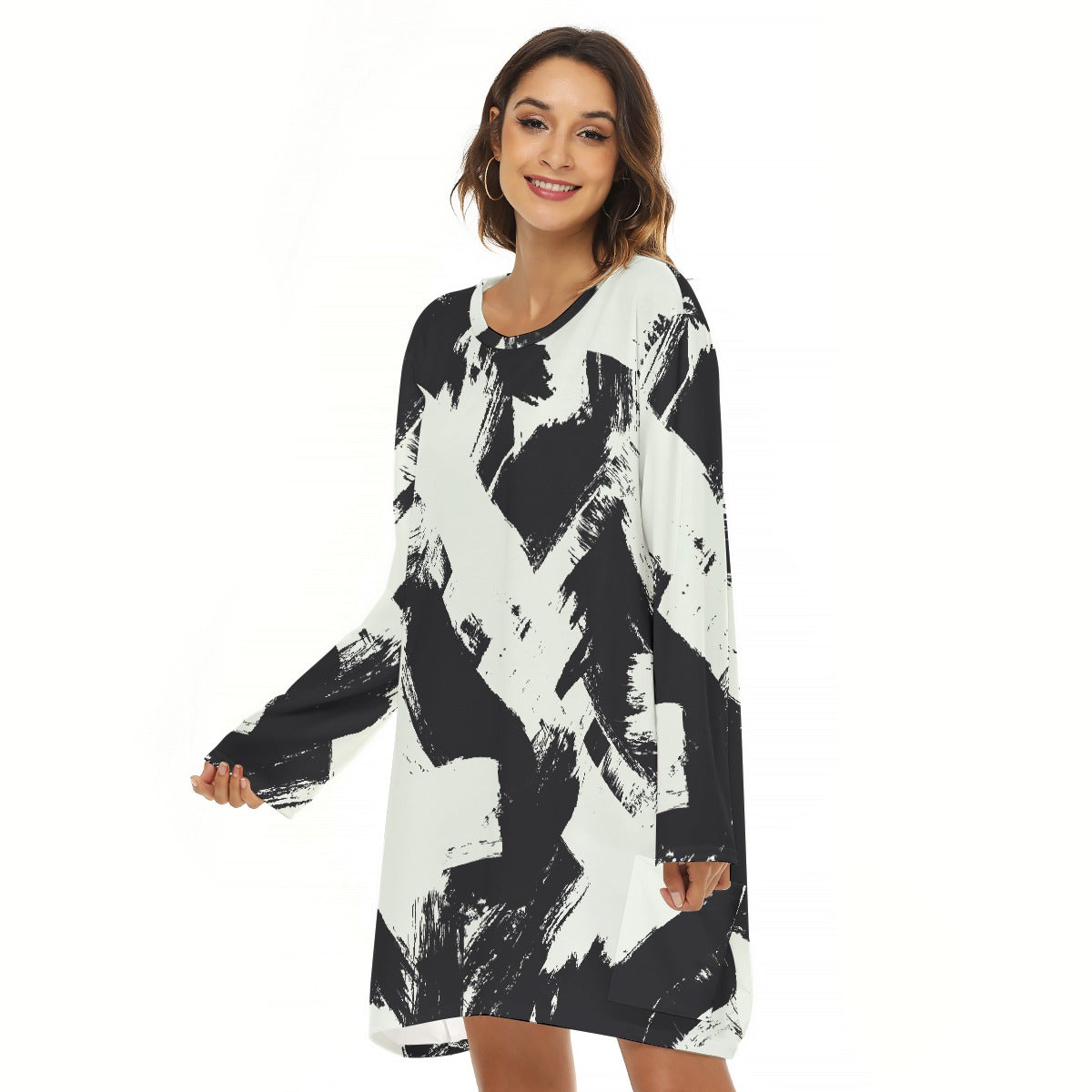 All-Over Print  Women's Loose Crew Neck Dress