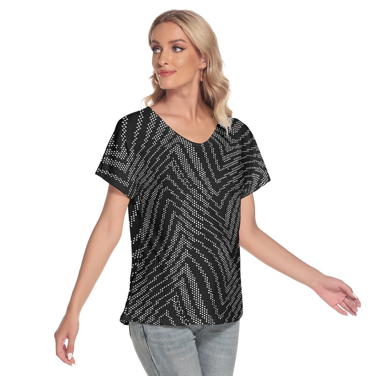 All-Over Print Women's Loose V-neck Short Sleeve T-shirt