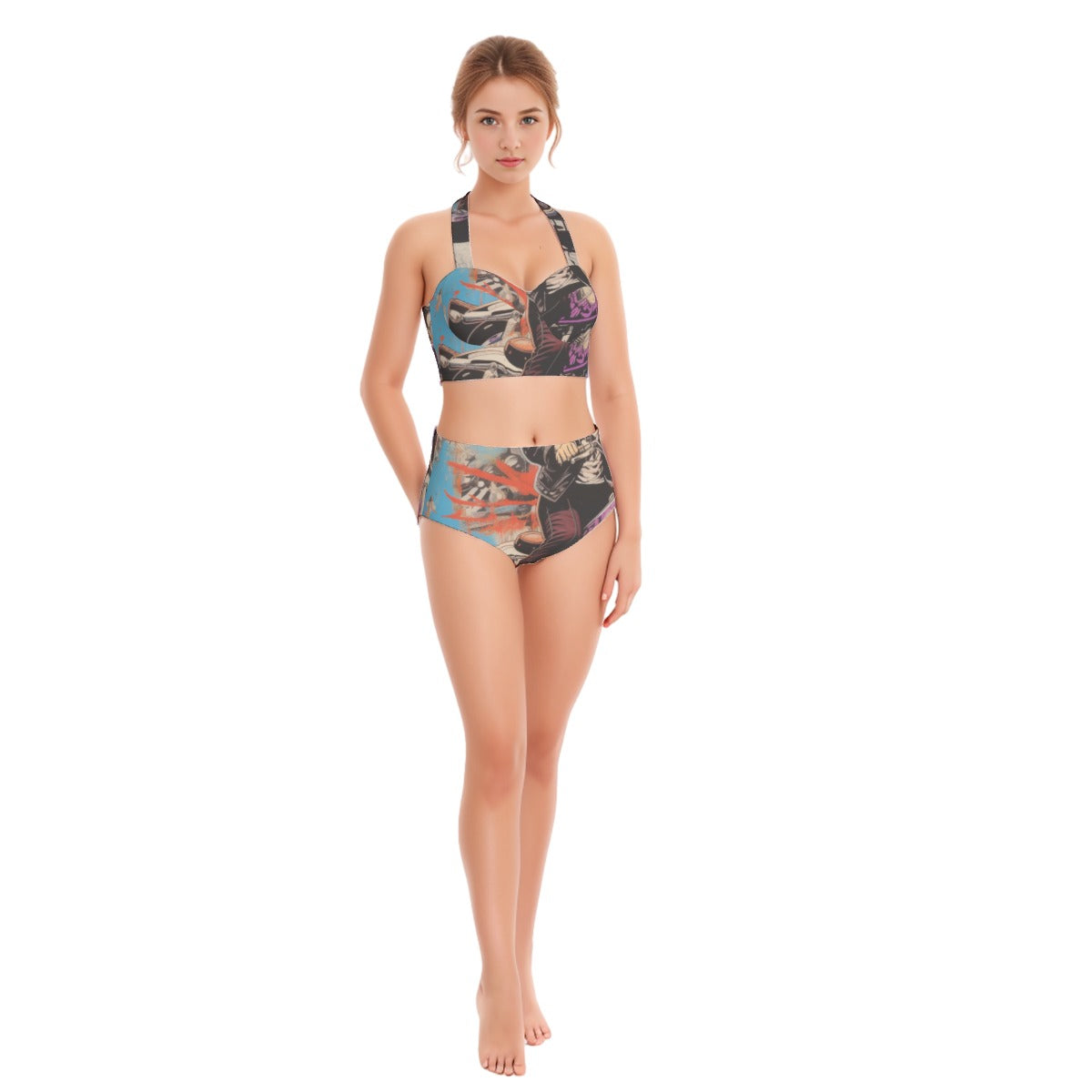 All-Over Print Women's Swimsuit Set With Halter