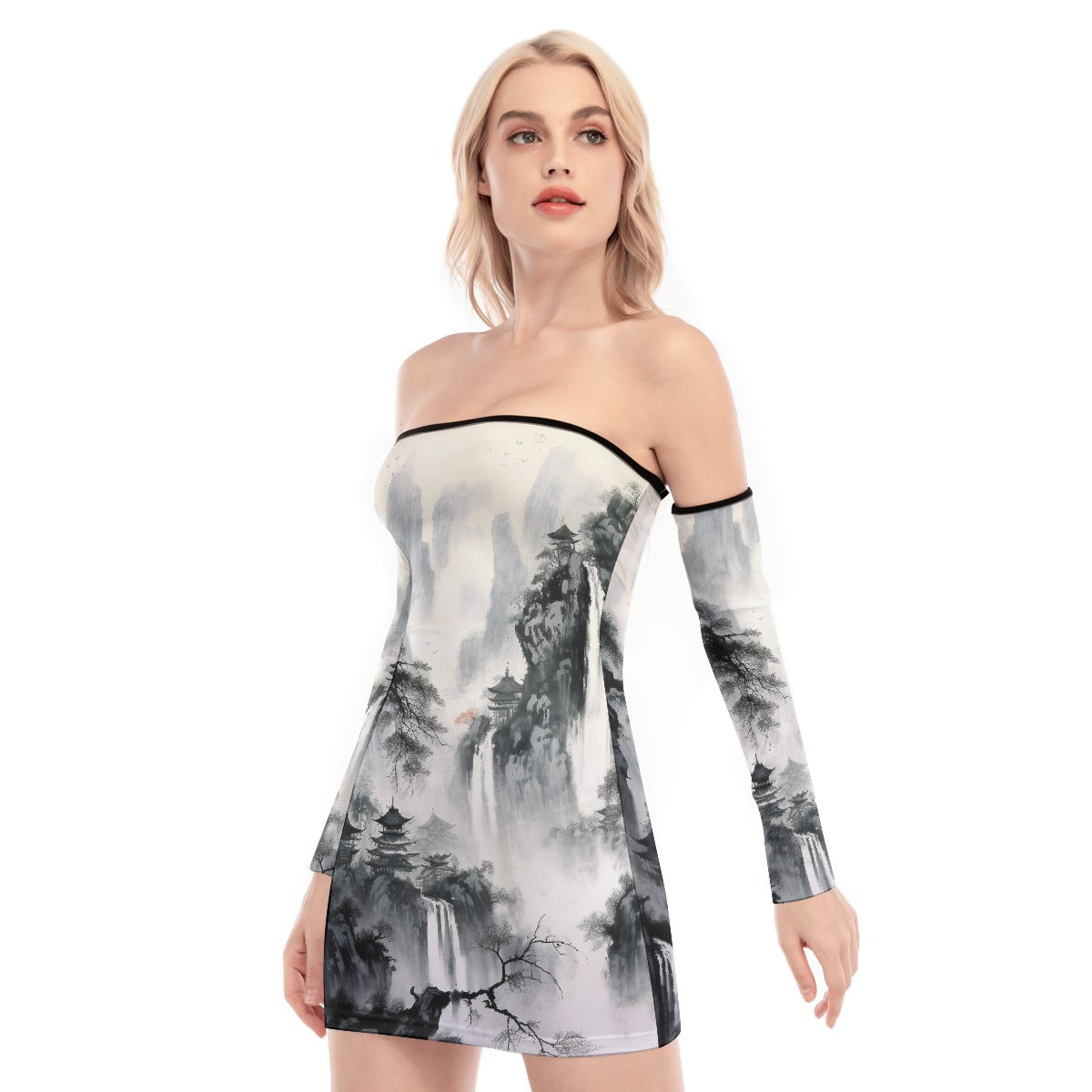 All-Over Print Women's Off-shoulder Back Lace-up Dress