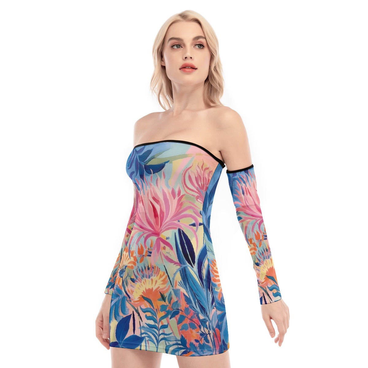 All-Over Print Women's Off-shoulder Back Lace-up Dress