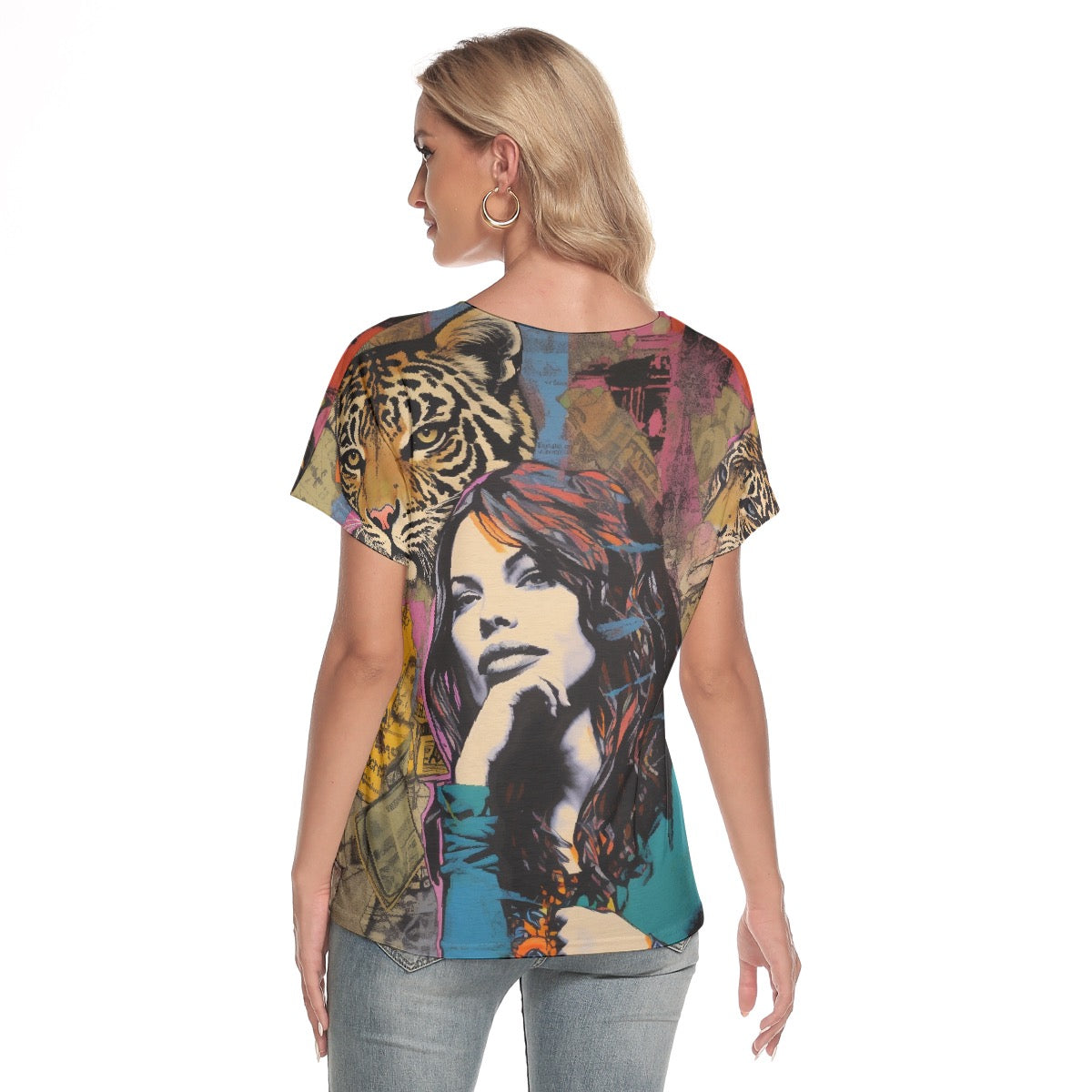 All-Over Print Women's Loose V-neck Short Sleeve T-shirt