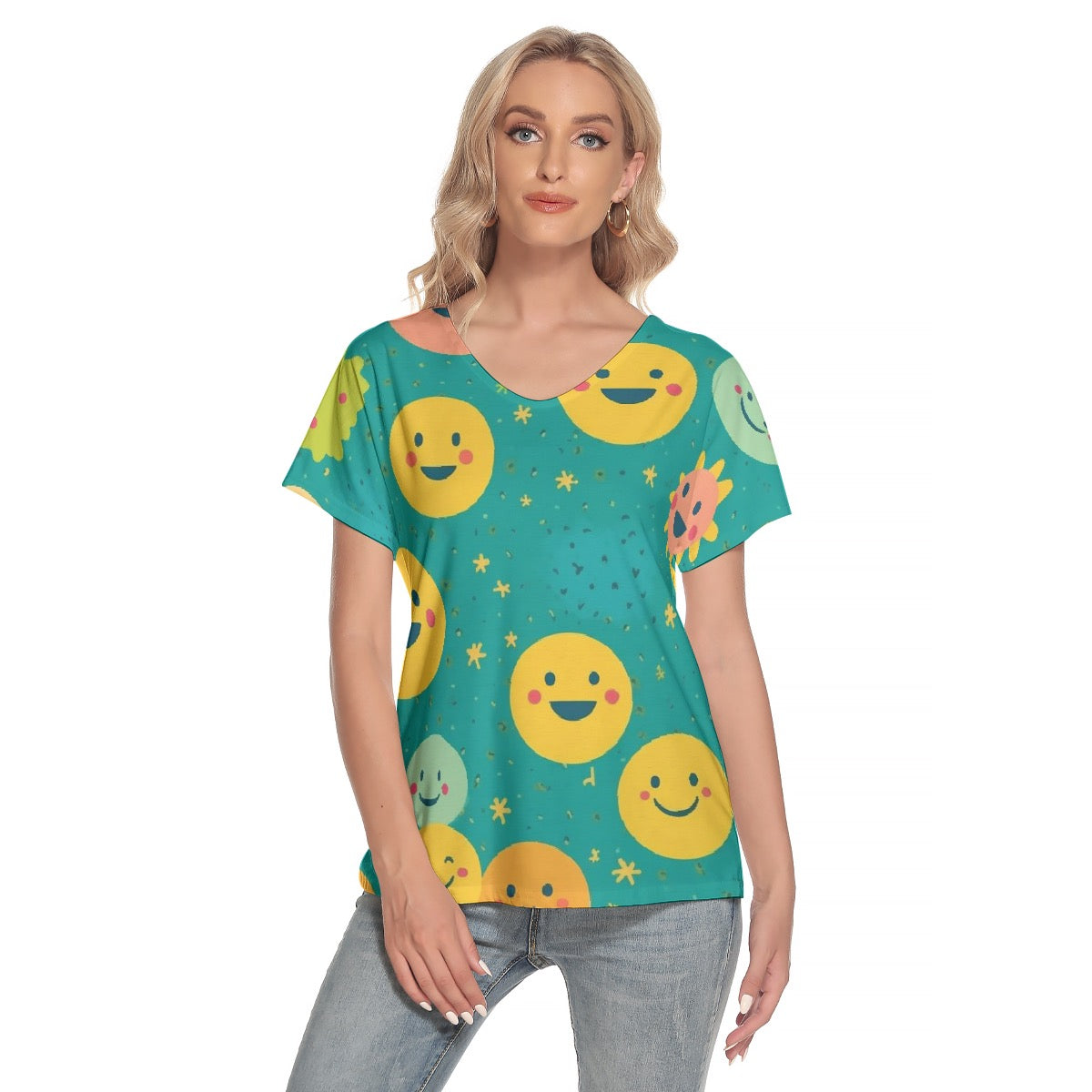 All-Over Print Women's Loose V-neck Short Sleeve T-shirt