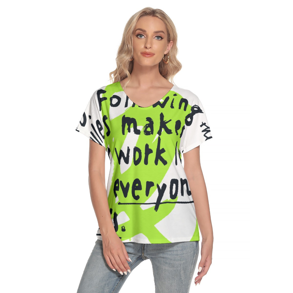 All-Over Print Women's Loose V-neck Short Sleeve T-shirt