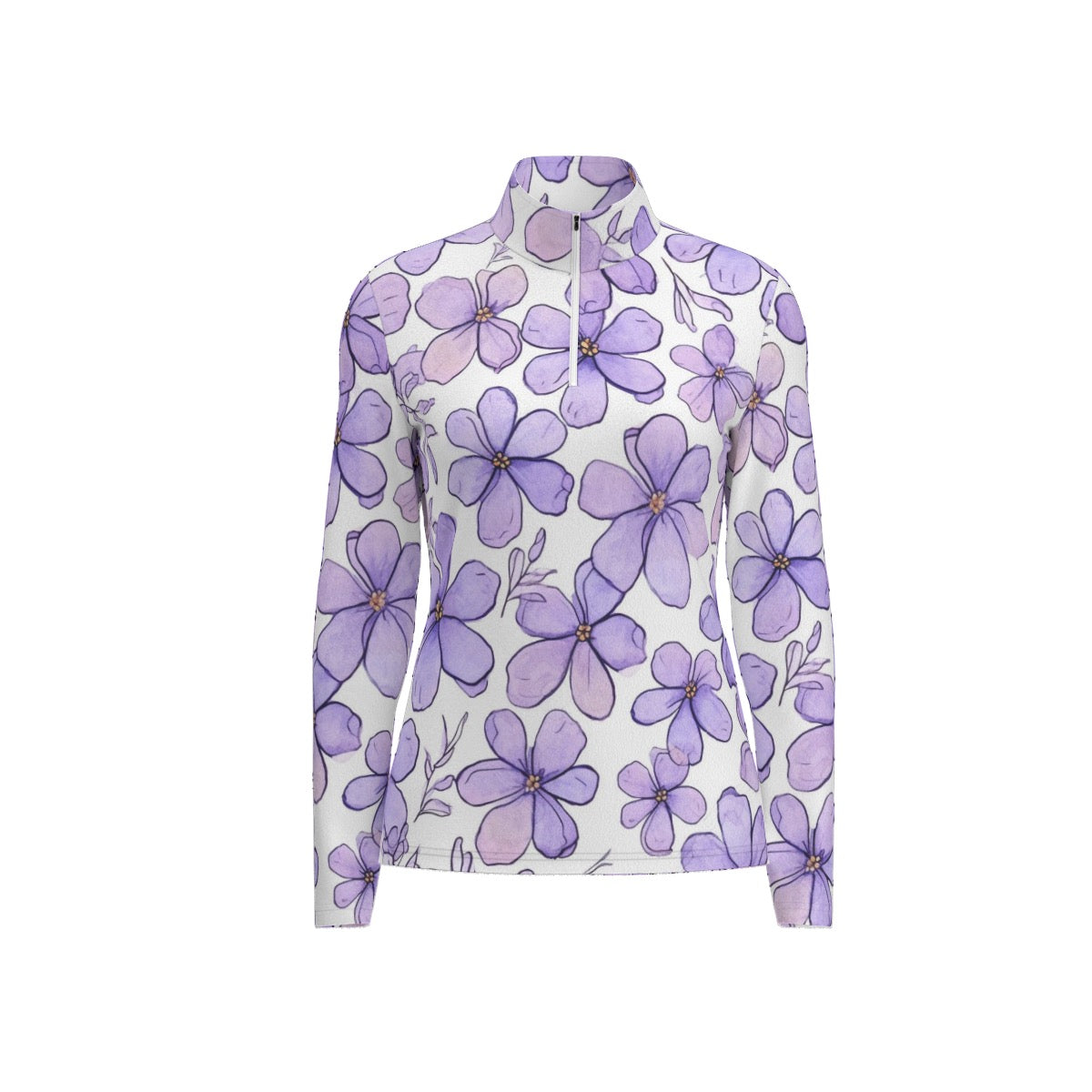 All-Over Print Women's Sports Collar Jersey With Long Sleeve