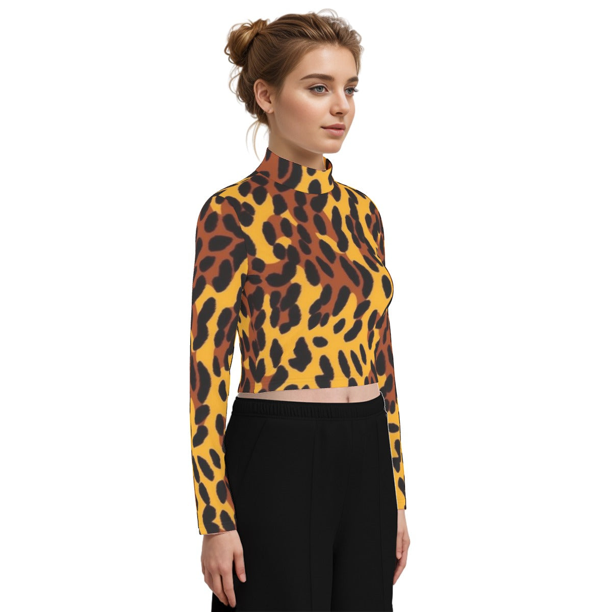 Eco-Friendly All-Over Print Women's Turtleneck T-shirt With Long Sleeve