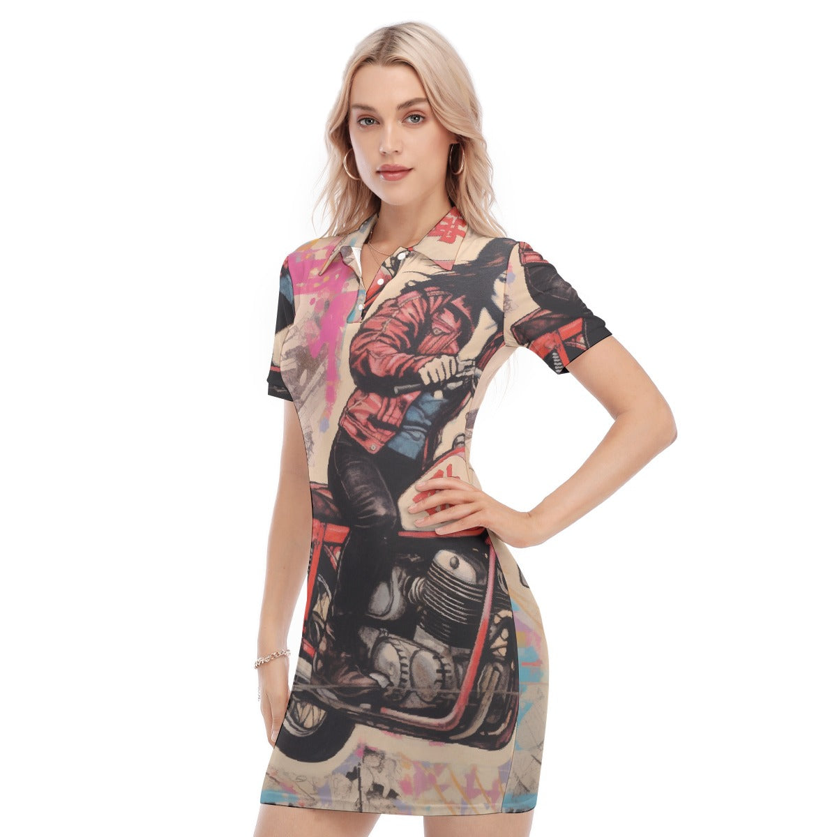 All-Over Print Women's Polo Collar Dress