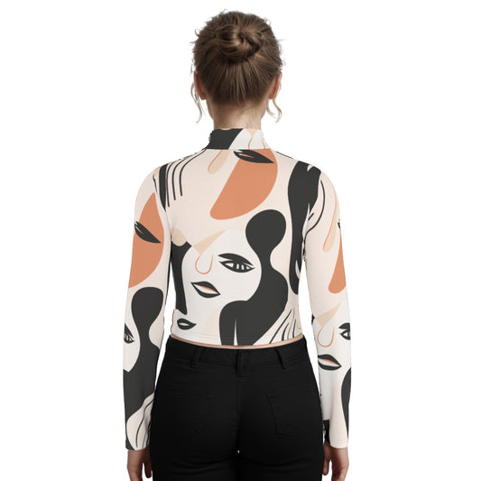 Eco-Friendly All-Over Print Women's Turtleneck T-shirt With Long Sleeve