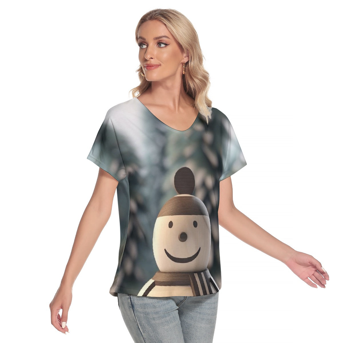 All-Over Print Women's Loose V-neck Short Sleeve T-shirt