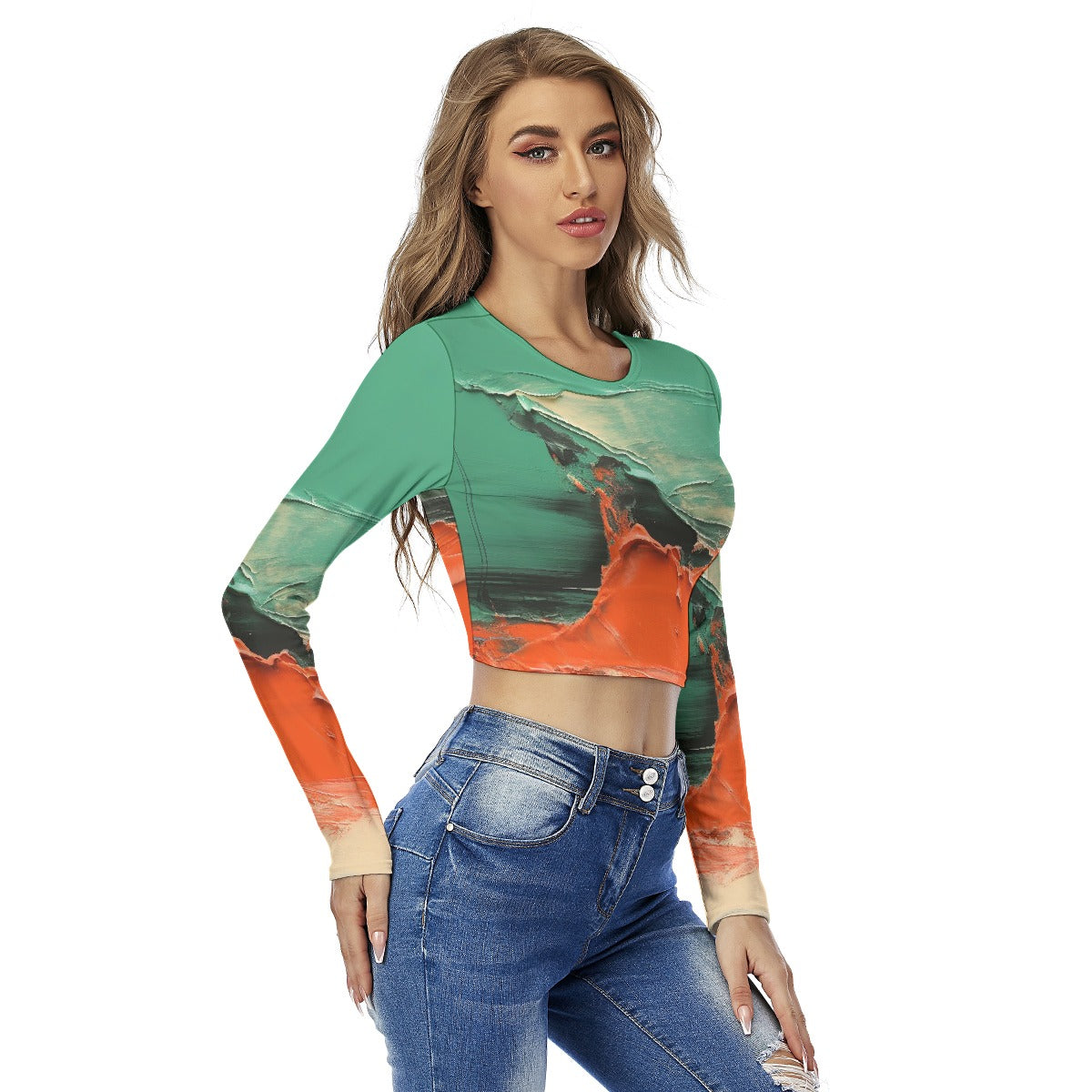 All-Over Print Women's Round Neck Crop Top T-Shirt