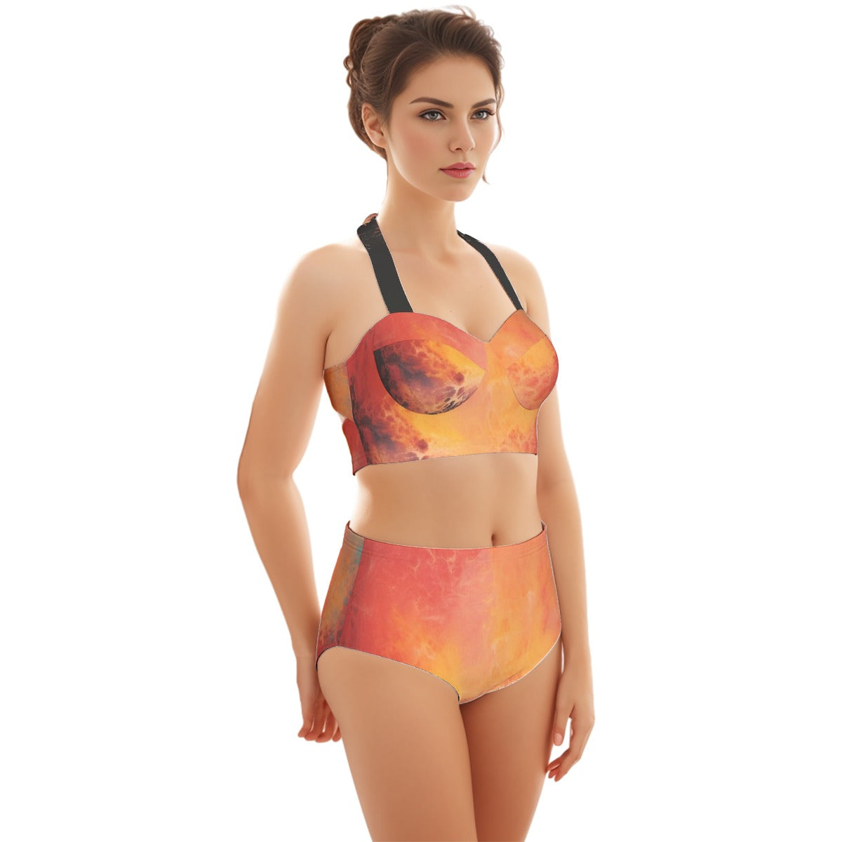 All-Over Print Women's Swimsuit Set With Halter