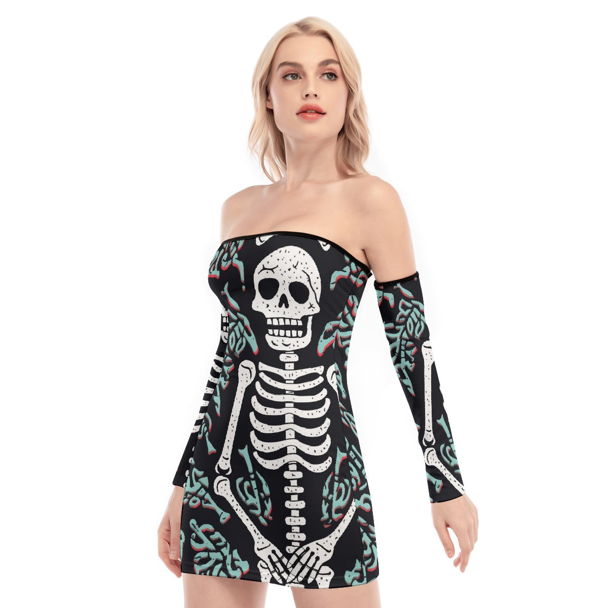 All-Over Print Women's Off-shoulder Back Lace-up Dress