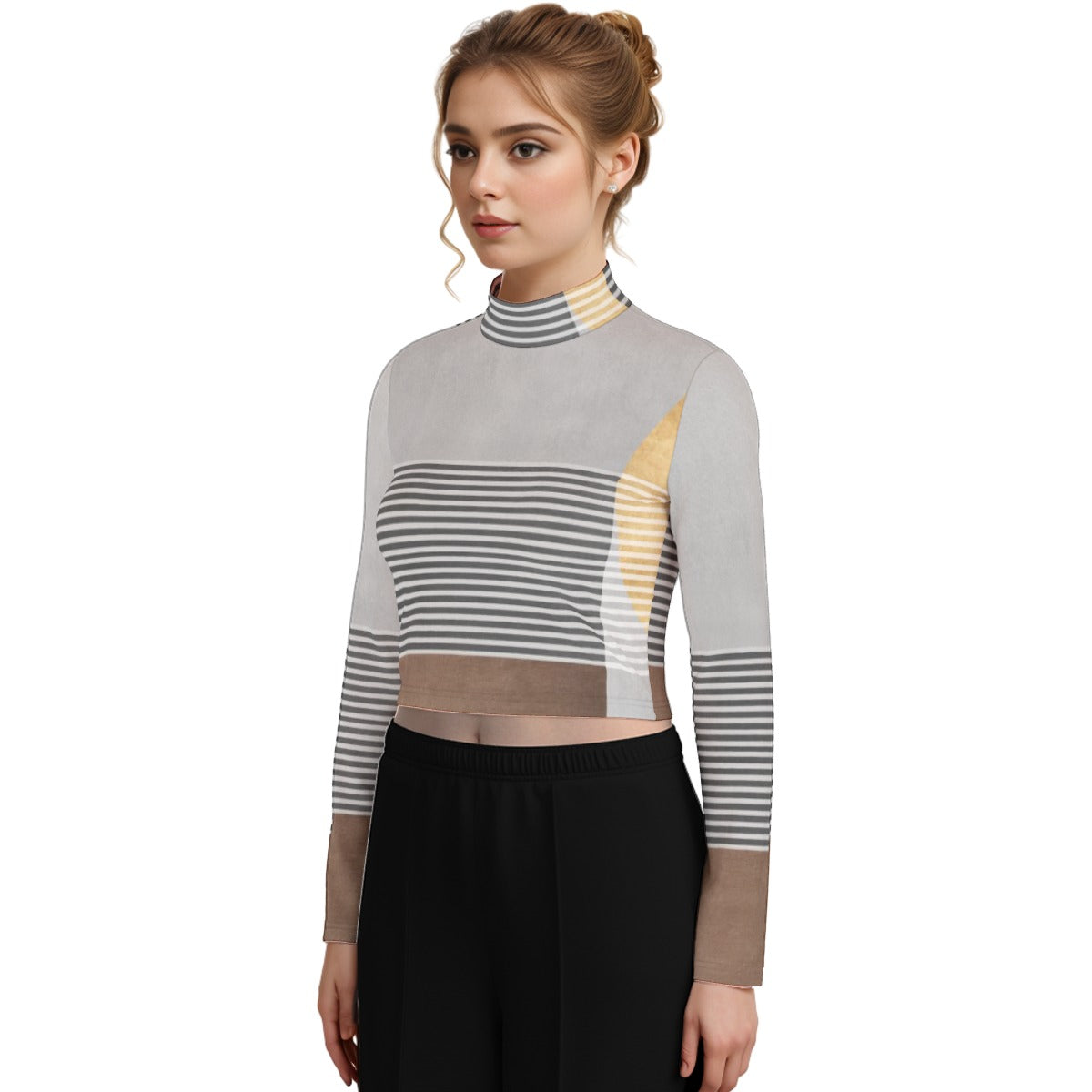 Eco-Friendly All-Over Print Women's Turtleneck T-shirt With Long Sleeve