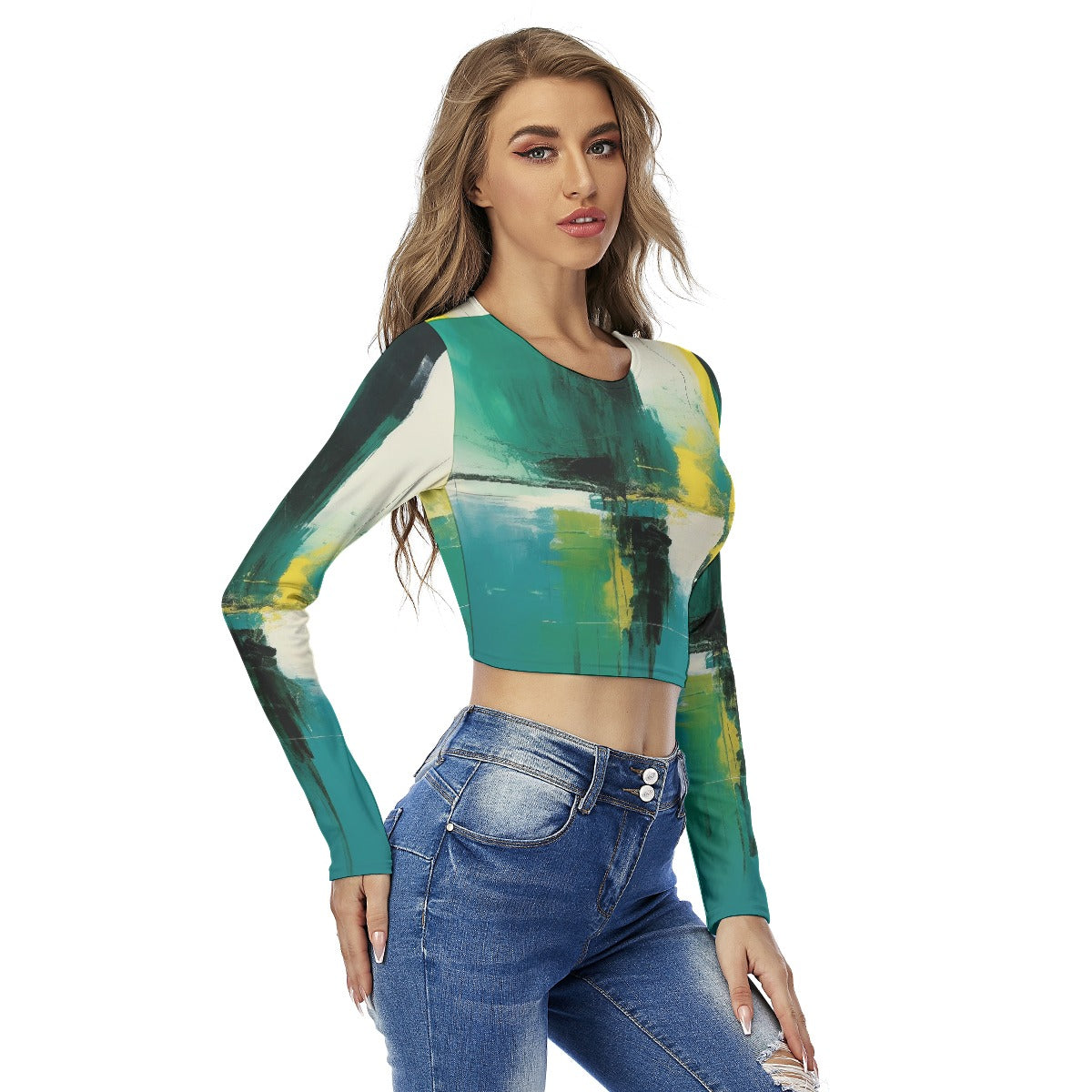 All-Over Print Women's Round Neck Crop Top T-Shirt